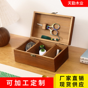 Caja de herramientas de costura de madera con tapa abatible, adecuada para guardar herramientas de costura y agujas, compartimentada en madera maciza para punto de cruz - Product Image 5