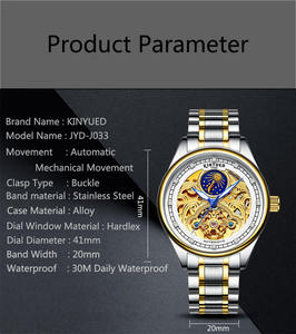 Montre mécanique automatique pour homme KINYUED, étanche 3BAR, bracelet en acier inoxydable, aiguilles lumineuses, luxe et mode - Product Image 6