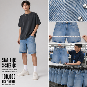 <span class=keywords><strong>Pantalones</strong></span> <span class=keywords><strong>Cortos</strong></span> <span class=keywords><strong>Vaqueros</strong></span> con Pedrería para <span class=keywords><strong>Hombre</strong></span>, 340GSM, 100% Algodón, Lavado Vintage, Estilo Holgado, Dobladillo sin Rematar, <span class=keywords><strong>Tallas</strong></span> <span class=keywords><strong>Grandes</strong></span>, Proveedor OEM - Product Image 2