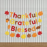 Bannière scintillante « Thankful Grateful Blessed » avec feuilles d'érable, citrouille, dinde, guirlande murale colorée pour la cheminée, pour l'automne et Thanksgiving