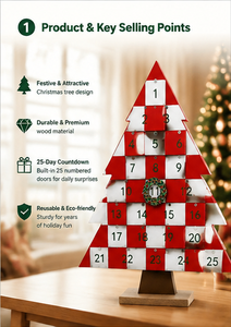 Calendrier de l'Avent en bois écologique et durable avec compartiments numérotés pour offrir en cadeau lors des fêtes, arbre de Noël en bois - Product Image 2