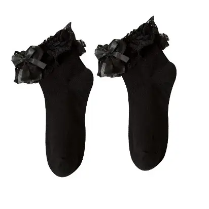 Fashion Black White Sweet Lolita Lace Bowknot School stylish Girl Socks Custom Cotton Ankle Socks