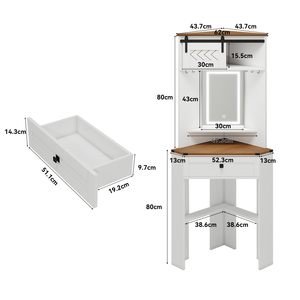 Corner Dressing Table Mirror LED Lighting 1 <strong>Drawer</strong> 6 Hooks 3 <strong>Colours</strong> Adjustable Cosmetic Storage Shelf Modern Bedroom Furniture - Product Image 6