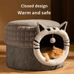 Cama Cálida de Invierno para Gatos, de Algodón, Estilo Cerrado, con Escondite Seguro para Gatitos, Hecha en China, No Requiere Ensamblaje, para Todas las Estaciones - Product Image 2
