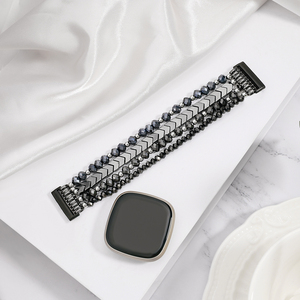 Pulsera de cuentas para <span class=keywords><strong>mujer</strong></span> para <span class=keywords><strong>Fitbit</strong></span> Versa 3/4, correa de cuentas de joyería para <span class=keywords><strong>Fitbit</strong></span> Versa 3/4, correa elástica de cuentas de cristal con diseño de flecha - Product Image 5