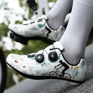 Cycling Shoes With Locks EVA Rubber Sole Mesh Lining Geometric Pattern Road Bike Mountain Bike Shoes For Men Women Athletic Fit - Product Image 2