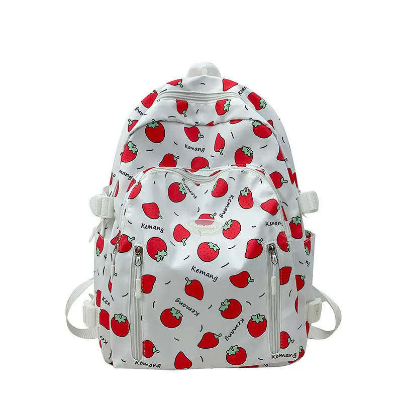 Cute Girls Backpack Waterproof Nylon School Bag Cartoon Lovely Rucksack Bear Strawberry Cheese Printed Backpack stationery set