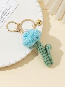 Wholesale Crochet Knitting Flower Keychain Bag Charm Cute Handmade Yarn Woven Pearl Rose Flower Amigurumi <b>Doll</b> Pendant Keyring - Product Image 5
