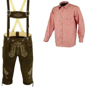 Ensemble chemise et short bavarois en daim pour homme, avec broderie, bleu à carreaux, manches longues, costume adulte - Product Image 2