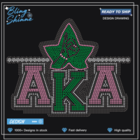 Desain Transfer Rhinestone Kustom untuk Sorority, Cepat Kirim, Hot Fix, Tempel Setrika