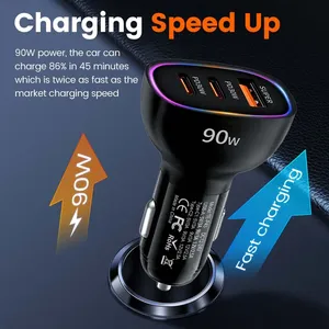 ที่ชาร์จในรถยนต์ USB 90W 3 พอร์ต ชาร์จเร็วแบบคู่ PD30W QC3.0 อะแดปเตอร์จ่ายไฟแบบเร็วพิเศษ ที่ชาร์จโทรศัพท์ในรถยนต์อเนกประสงค์ สำหรับ iPhone 17 16 Pro - Product Image 2