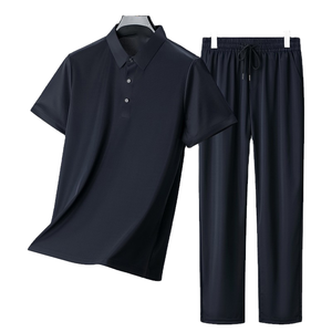 Traje Deportivo de Verano para Hombre, Personalizado OEM, Parte Delantera Lisa, Secado Rápido, Manga Corta, Holgado, Informal, Dos Piezas, Solapa, Talla Grande, Seda Helada - Product Image 1