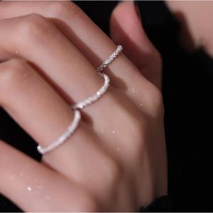 A Japanese and Korean style sparkling <b>silver</b> <b>ring</b>, simple and unique, with a starry finish, <b>plain</b> band, knuckle <b>ring</b>. - Product Image 2