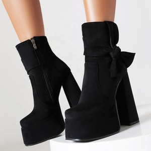 Botines de tacón alto y grueso para mujer, de gamuza con lazo, personalizados, de punta cuadrada, con plataforma y cremallera lateral - Product Image 2