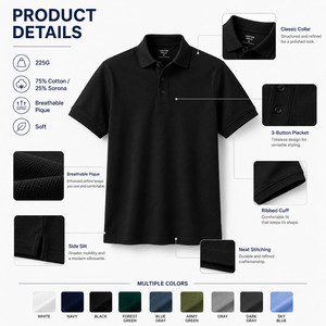 Polo de Piqué de Algodón Sorona para Hombre, 225G, con Logotipo Personalizado, Transpirable, Informal de Negocios, para Golf, Uniformes de Equipo, Venta al Por Mayor, Tallas S-4XL, Color Ébano - Product Image 4