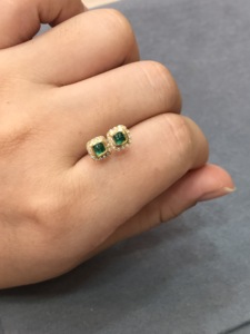 <span class=keywords><strong>Pendientes</strong></span> de Oro Amarillo de 14K y 18K con Esmeralda Cultivada en Laboratorio de 0.5CT, Corte Esmeralda Colombiana, Estilo Moderno para Mujer, <span class=keywords><strong>Pendientes</strong></span> con Piedras Preciosas - Product Image 4