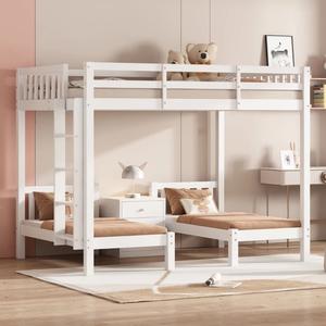 Lit superposé en bois massif avec tiroirs de rangement et bureau intégré pour enfants adolescents garçons filles échelle de sécurité incluse - Product Image 1