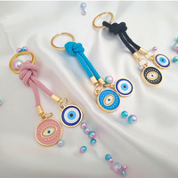 Porte-clés en métal Œil Turc, cordon tressé à la main, pendentif de protection porte-bonheur pour sac de femme, cadeau