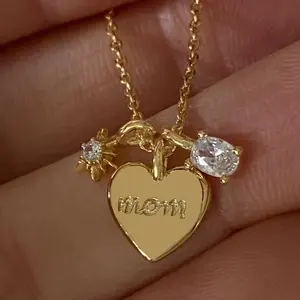 Nieuwe Mode Mama Hart Diamanten Ketting 18K Verguld Roestvrij Staal Moederdag Cadeau Ketting Voor Moeder Mama Mama Mama Mama Mama