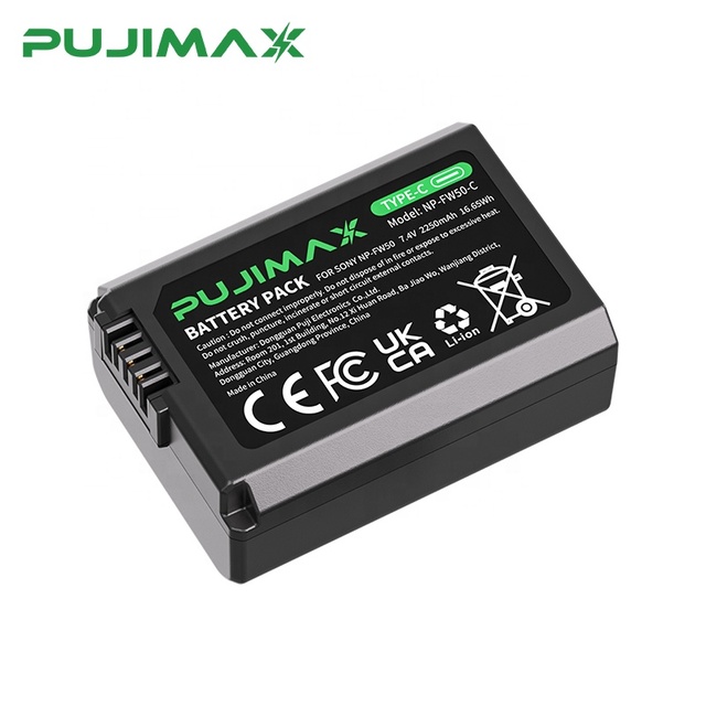 PUJIMAX 1 Pcs 7.4V 2250mAh NP-FW50 Type-C Rechargeable Digital Battery Pack for Sony Alpha A7 II A7M2 A7R II A7RM2 A7S II A7SM2