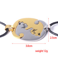 ZRM Klassieke witte, zwarte en gouden zilveren kattenhanger puzzel bijpassende touwketting voor koppels, geliefden, Valentijnsdag