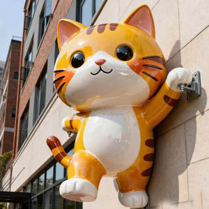 Lebensgroße Tierfigur aus Fiberglas und Kunstharz, Cartoon-Katze, für Gartendekoration, Parks und Einkaufszentren - Product Image 1
