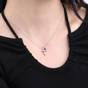 Chris April 316L Stainless Steel Silver Delicate Bling Bezel Zirconias Cross Charms Necklace