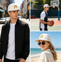 Gorra snapback personalizada de 6 paneles con logo bordado en 3D dorado en la parte delantera, ajustable, para moda urbana, unisex.