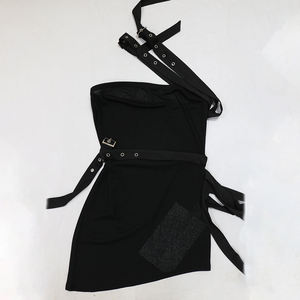 Vestido con cinturón Ver a través Irregular Hombro inclinado Mini vestido Mujer Night Out Club Wear - Product Image 5