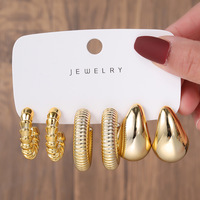 Nouveau Bijou de Mode : Ensemble de 3 Paires de Boucles d'Oreilles Créoles en Forme de C, Grandes Gouttes d'Eau, Or et Argent, pour Femme – Idéal pour Fête ou Cadeau