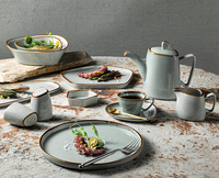 Assiette ronde en céramique pour dîner, en porcelaine, de couleur grise, avec logo personnalisé, classique, nouvelle, pour hôtel et restaurant, 7,5/9,5/12 pouces