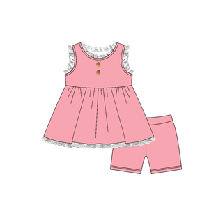 GSSO3686 rts Little Active Girl, ensemble sans manches bleu uni imprimé pour enfants, vente en gros, ensemble pour fille - Product Image 4