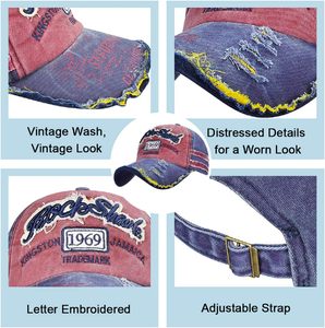 Cappello da sole unisex classico sportivo estivo a 5 pannelli in denim vintage effetto consumato con bordo smerigliato stile rock, regolabile, casual - Product Image 4