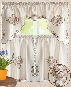 All American Collection 3pc Embroidered Home Kitchen Window Treatment Curtain Set