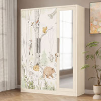 Armoire en acier Cream Storybook à imprimé botanique, 1200 mm, 2 portes coulissantes avec miroir et tringle de suspension, en métal