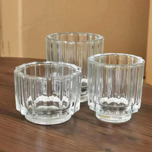 Vente en gros usine de pots à bougies en verre vides recyclables à rayures avec ouverture facile pour produits ménagers - Product Image 3