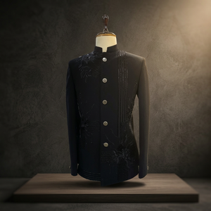 Black Beaded Embroidered Jodhpuri Sherwani Men Traditional Formal Wedding Party Jacket - Product Image 3