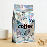 Sacs d'emballage pour café avec impression en héliogravure personnalisée, scellage à huit côtés, valve, fermeture éclair holographique laser, sachets de café à fermeture éclair