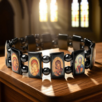 Bijoux perlé taille élastique motif religieux catholique vierge marie jésus Bracelet hématite