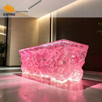 Comptoir de bar en résine rose moderne de luxe Cotrustone, table personnalisée avec rétroéclairage LED pour salon, hôtel, club, restaurant