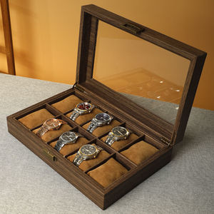 Walnut Wood <b>Watch</b> Box With Lid Large Capacity Dustproof Storage <b>Case</b> For Men Women Rectangle Shape Solid Color Design - Product Image 4