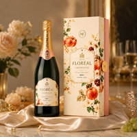 Boîte cadeau de luxe personnalisée à motif floral avec fermeture métallique, emballage rigide haut de gamme pour bouteilles de vin mousseux