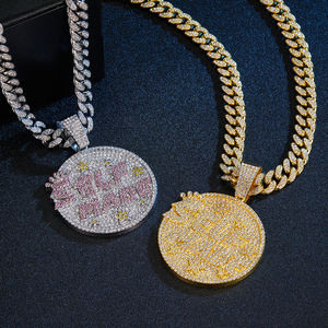 Kalung Liontin Hip Hop Buatan Sendiri dengan Rantai Cuban, Perhiasan Bertabur Kristal, Liontin Bulat untuk Pria Wanita - Product Image 5