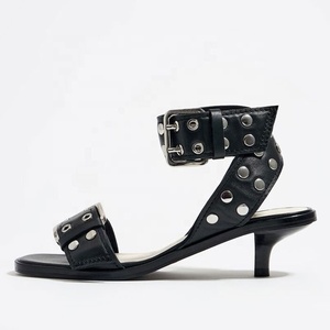New Square Open Toe Belt Buckles Summer Shoes Women 5cm Short Heels Sandals Metal Studs Sling Band <b>Pumps</b> - Product Image 2