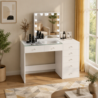 Coiffeuse blanche avec miroir éclairé, plusieurs tiroirs de rangement, table de maquillage moderne, mobilier de chambre OEM ODM