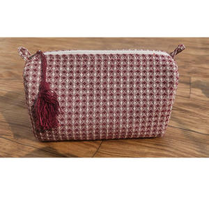 Handmade Cotton Waffle <b>Bag</b> Zipper Quilted <b>Wash</b> Cosmetic Storage Logo Pattern Customizable Makeup <b>Bag</b> Travel Rajhans Export - Product Image 1