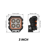 Projecteur de travail LED 20W, faisceau spot carré de 2,85 pouces, blanc ambre, IP67, 10-30V DC, 1315lm, pour camion, SUV, tout-terrain, conduite, 12V 24V, jaune