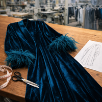 Nouvelle conception 2026 – Abaya ouverte de luxe en velours, robe musulmane modeste d'hiver avec poignets à plumes pour femmes – Vente en gros OEM ODM