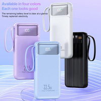 Pengisi Daya Portabel LED Digital 10000mAh dengan Kabel 4 in 1 Terintegrasi, Layar LED Digital, Pengisian Cepat 22.5W, Power Bank untuk Perjalanan