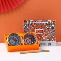 Service de table bohème occidental 2/4/6 pièces, vaisselle en céramique artisanale avec couleur sous-glaçure